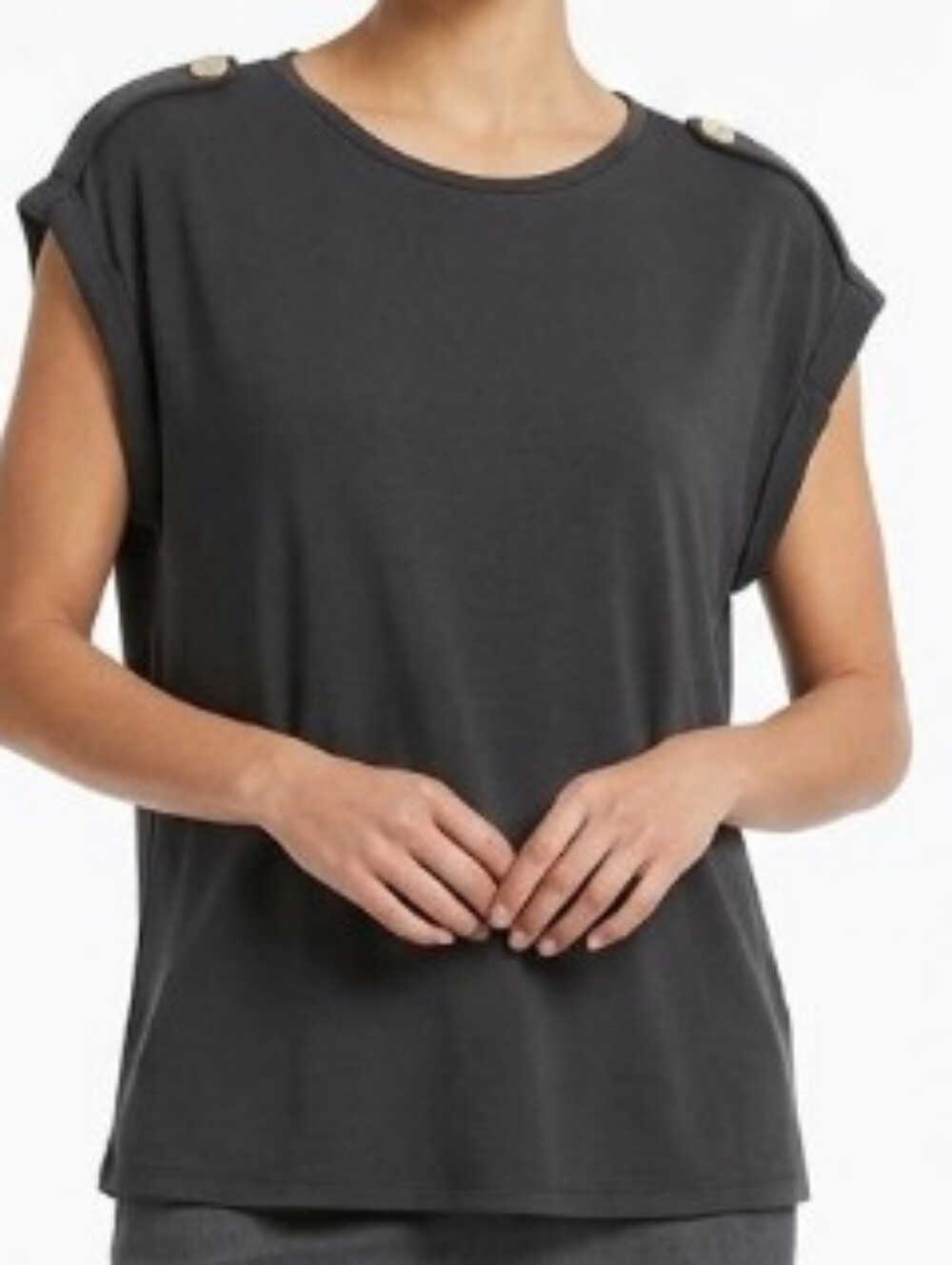 Saint & Sofia Black Button-Shoulder Boxy T-shirt